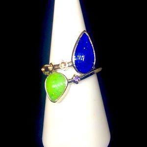 Lime Green & Blue Opal W/ Beautiful Lil Diamond Wrap-A-Ring